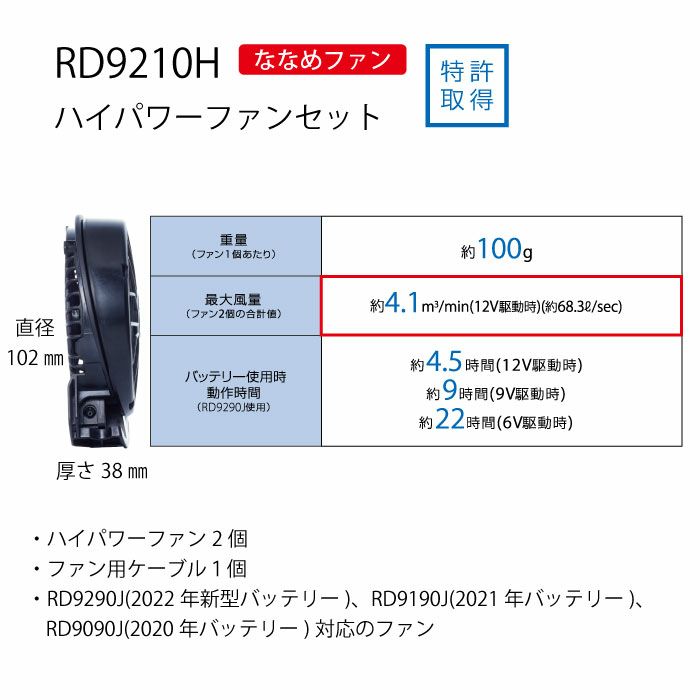 空調風神服 ファン付き作業着 ファン バッテリー セット 12V ハイ